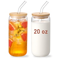 Gobelet en verre Mason Jar de 20 oz style Ins avec manchon de protection en silicone, couvercle et paille en verre pour jus, soda, cola, café glacé