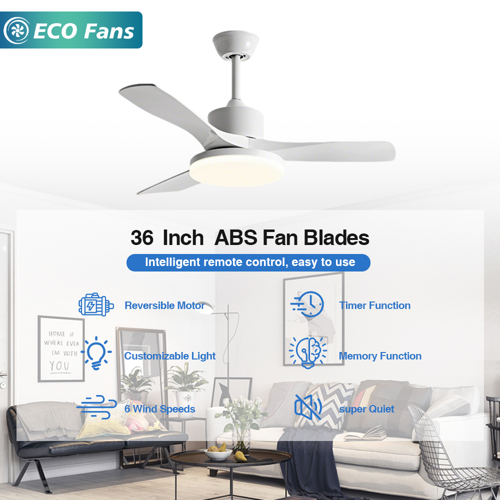 Best Seller Modern 36 Inch Ceiling Fan with Light 3 Blades Remote Control Iron Lamp Body for Bedroom Living Home Decor Wholesale