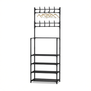 Myrva Étagère multifonction 3-en-1 avec porte-vêtements, organisateur d'entrée en métal sur pied, cinq niveaux, style minimaliste - Product Image 1
