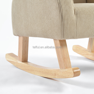 Fauteuil à bascule moderne en bois massif, rembourré en velours côtelé, avec appui-tête réglable et poche pour enfants - Product Image 6