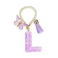 Violet 26 lettres papillon frangé étoile Sequin pendentif tasse chaîne mignon sac à dos tasse d'eau pendentif porte-clés