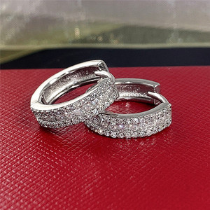 White Gold Diamond <b>Hoop</b> <b>Earrings</b> Pave Setting Round Brilliant Cut Women's Luxury Everyday Wear <b>Fine</b> Jewelry - Product Image 6