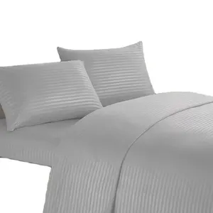 Free Sample Luxury Hotel Designs Satin Stripe 100 polyester Bedding Sheet Set White