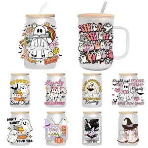 Spooky <span class=keywords><strong>Ghost</strong></span> Boo Halloween Tis la saison UV DTF transfert autocollants décalcomanies pour Libbey froid tasse tasses gobelet étanche livre Ghoul - Product Image 1
