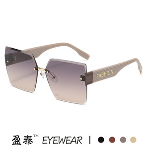 Eyewear Frameless <b>Square</b> <b>Sunglasses</b> Orange Color UV400 Women's Fashion Sunshades - Product Image 3