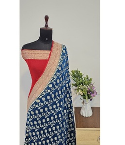 Magnifique et élégante sari en georgette de khadi banarasi pur, design tendance, vente chaude, tenue de fête de mariage avec un tissu doux et luxueux - Product Image 3