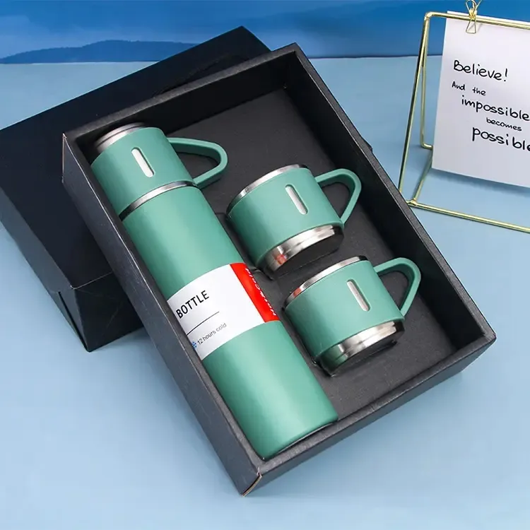 Hot Sale Werbe geschenk Edelstahl Business Wasser flasche Zwei Tassen Geschenkset Bullet Type Vakuum flasche Geschenks ets