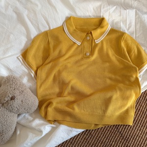 <span class=keywords><strong>Polo</strong></span> en soie glacée style coréen pour garçons été 2026 – T-shirt élégant à col tricoté pour tout-petits - Product Image 3