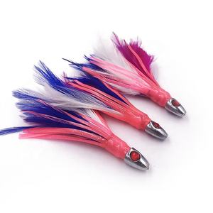 Leurre de pêche à la traîne avec tête de plomb, 1 pièce, 14g, avec <span class=keywords><strong>plumes</strong></span> et jupe de poulpe, yeux en pierres précieuses, accessoire de matériel pour pêcher à la traine - Product Image 2