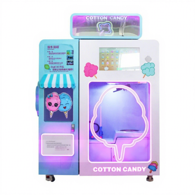 2024 New Commercial Coin Operated Flower Marshmallow Sugar Electric Making Automatic Cotton Candy Vending Machine