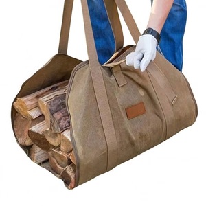 Sac de transport pour bois de chauffage en toile personnalisé, échantillon gratuit, pour le camping en plein air, avec une pochette robuste pour bûches de cheminée - Product Image 1