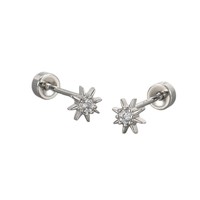 Petites boucles d'oreilles clous en zircon étoile à huit branches à dos plat et à visser, scintillantes pour piercing d'oreille, de tragus, de hélix et de cartilage