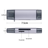 Lecteur de cartes en alliage aluminium/zinc pour téléphone portable, compatible TF/SD avec iPhone Type-C/V8, lecteur de cartes 2-en-1 2.0/3.0