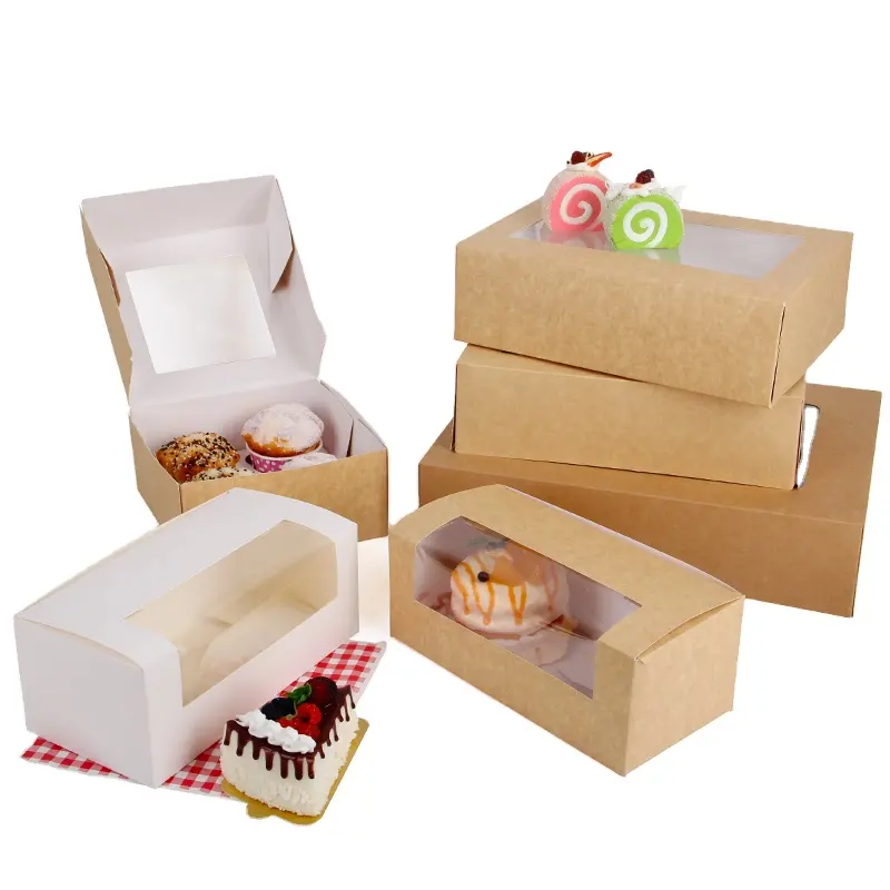 customise wholesale mini with window clear luxury cake box kraft paper doughnut cake box with handle