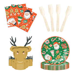 DAMAI New Christmas Party Disposable Tableware Set Santa Claus Elk Paper Plates Paper Napkins Tablecloths Tableware Set - Product Image 1