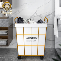 Chariot panier à linge pliable en tissu métallique de style rectangle moderne avec roues panier de triage pliable