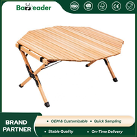 Table de camping octogonale portable en bambou avec pieds en X, table pliante d'extérieur pour pique-nique avec pieds en caoutchouc