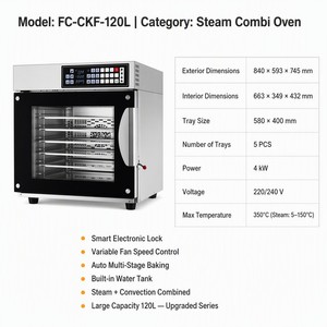 Four à air chaud Commercial Electric 120L avec revêtement en acier inoxydable 304, ventilateur bidirectionnel haute vitesse, 5 niveaux de cuisson pour boulangerie - Product Image 2