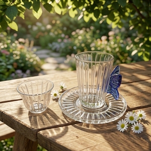 Classic Glass <b>Mug</b> <b>Set</b> With Blue Butterfly Handle And Matching Saucer For Afternoon Tea - Product Image 3