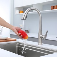 Robinet de cuisine à base évasée, col de cygne à arc élevé, en acier inoxydable brossé, col pivotant, avec cartouche céramique moderne, vente en gros
