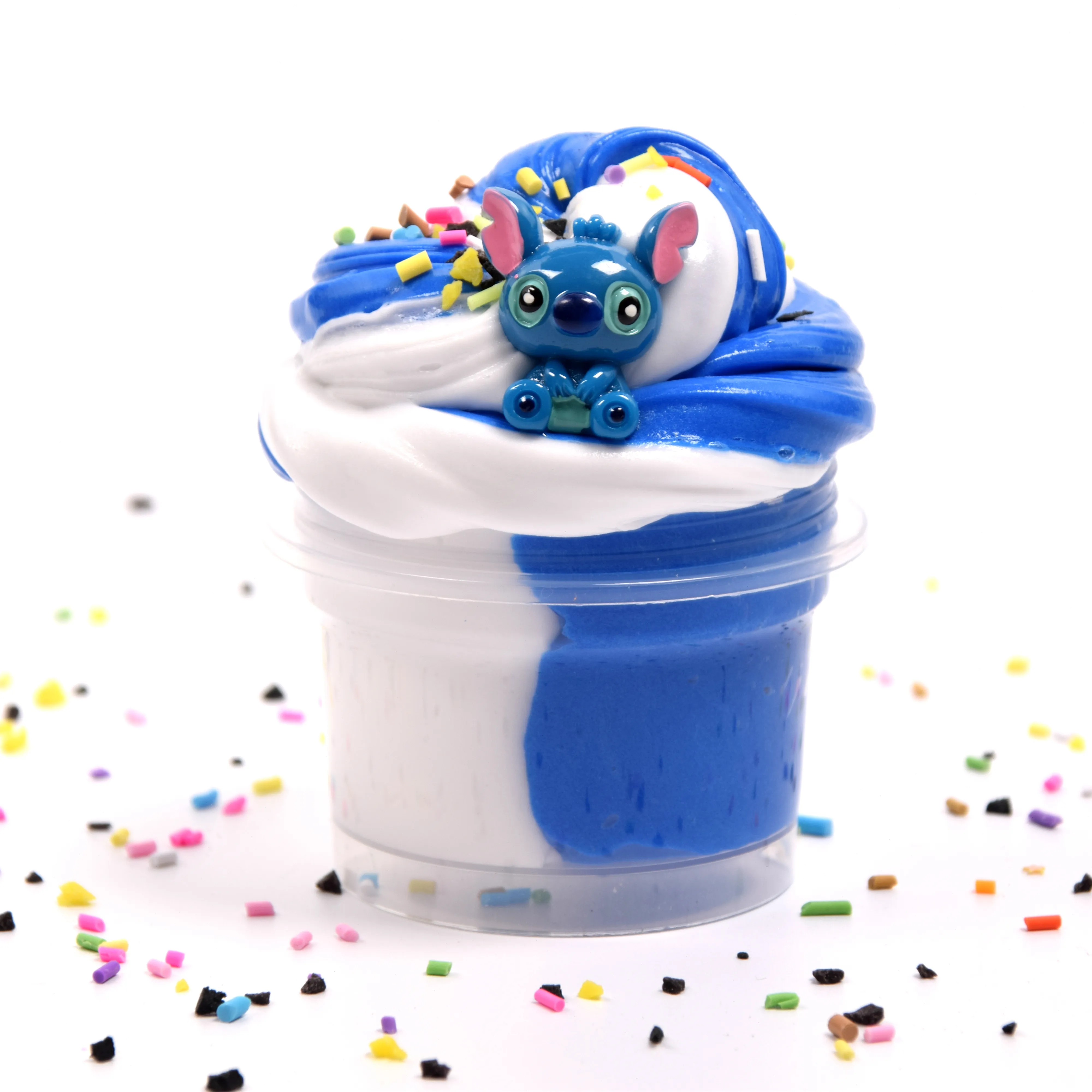 Breloque en résine à mailles bleues Slime moelleux bicolore Super doux non collant Surprise Slime au beurre parfumé OEM