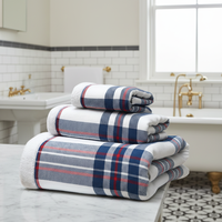 Ensemble de serviettes de bain en coton, jacquard à carreaux classiques, doux et absorbant pour la maison, l'hôtel, le spa, la salle de bain, BCI OEKO-TEX BSCI, logo personnalisé OEM ODM