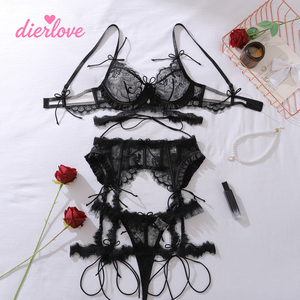Ensemble de lingerie sexy Dierlove, nouveau, confortable, en maille transparente et cuir PU avec cœur, lingerie de luxe pour femmes - Product Image 5