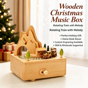 Boîte à musique rotative en bois de hêtre naturel, mouvement Sankyo, 18 secondes de musique, boîte à musique à remonter, cadeau d'<span class=keywords><strong>anniversaire</strong></span> ou de Noël - Product Image 1