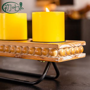 Chandelier en bois massif de style vintage, à cinq trous, de forme ovale, décoration d'intérieur, porte-bougie de table, d'inspiration zen - Product Image 4