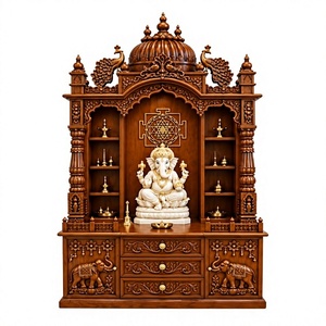 Traditional Royal Teak <b>Temple</b> with 3Arch Jharokha & Storage Drawers Handcrafted <b>Wooden</b> Pooja Mandir for Home Hindu Pooja Ghar uk - Product Image 1