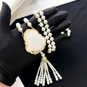 Elegant Buddha Necklace Imitation Pearl Long Sweater Chain Tassel Pendant Fashion Jewelry Gift - Product Image 3