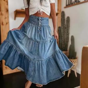 Nouvelles Arrivées Prix Bas Vente en Gros Jupe en Jean OOTD Femme Simple 100% Coton Vintage Délavée à l'Acide Taille Haute - Product Image 2