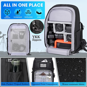 Sac à dos pour appareil photo professionnel pour appareil photo reflex numérique/reflex sans miroir Sac pour appareil photo tactique étanche pour photographes avec housse de pluie - Product Image 4