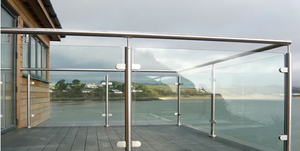 Tiang Kaca Tempered Tanpa Bingkai Balutan Besi Tahan Karat Luar Balkon Sistem Harga Pagar Pembatas Dek - Product Image 3