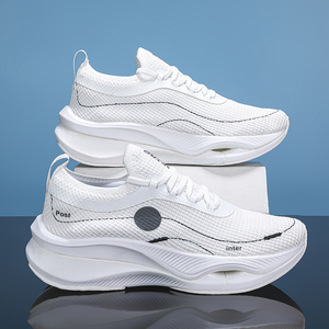 Chaussures de course décontractées pour hommes, en maille, tissu doux, semelle amortissante, design géométrique, basses, à lacets, pour le jogging en extérieur - Product Image 2