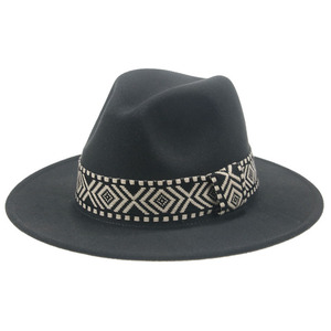 Chapeau à large bord Printemps-Automne, style Jazz européen et américain, avec nœud et ruban carré, pour festival et spectacle - Product Image 2