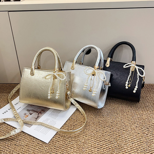 Bolso de mano informal de PU para mujer, gran capacidad, cierre de cremallera cuadrado, estilo moderno de poliéster para mujer - Product Image 1