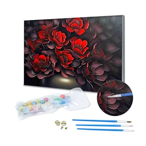 Fiori rossi vasi in ceramica fai da te pittura con numeri Kit serie fiori digitale pittura ad olio di lusso parete arte