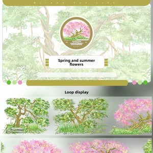 Ruban adhésif décoratif style paysage ancien avec motifs de montagnes, fleurs, plantes et ciel pour collages et albums créatifs - Product Image 1