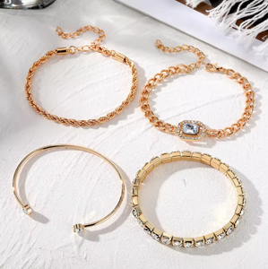 Ensemble de Bracelets Dorés pour Femmes, Nouveauté Rétro, Plaqué Or, Carré, Diamant, Réglable, Poli Miroir, Breloque, Vente en Gros - Product Image 2