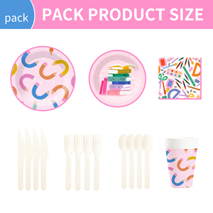 DAMAI - Juego de Vajilla Desechable con Diseño Geométrico para Fiestas Temáticas de Regreso a Clases, Platos, Vasos y Servilletas de Papel para Graduación - Product Image 6