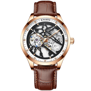 Nouvelle montre <span class=keywords><strong>mécanique</strong></span> squelette tendance KNORVS pour homme, mouvement automatique, réserve de marche, chronographe étanche, bracelet <span class=keywords><strong>en</strong></span> cuir de plongée - Product Image 1