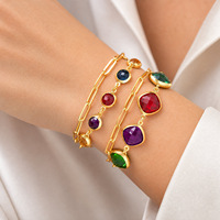 Bracelet double couche en acier inoxydable plaqué or 18 carats, style bohème chic, pierres en verre multicolores, bijoux pour femmes