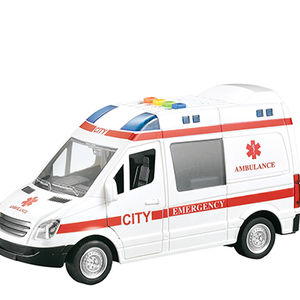 Voiture d'ambulance miniature en alliage à l'échelle 1/32 avec portes ouvrables, fonction de recul, son et lumière - Product Image 1