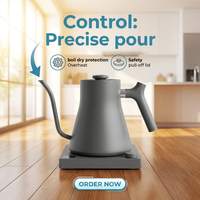 Bouilloire électrique à bec de cygne pour café filtre avec écran LCD, ébullition rapide et fonction maintien au chaud pour thé et café