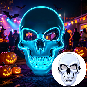 DAMAI Scary Skeleton Skull Mask with LED Glow Option Horror For Halloween Party Costume Decor Halloween Skull Mask - Product Image 4