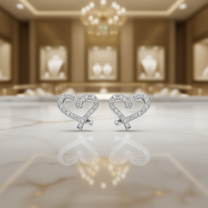 Boucles d'oreilles en or blanc avec diamants en forme de cœur pour femme, style romantique pour tous les jours, diamants naturels couleur G, clous de style 18K - Product Image 2