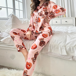 <span class=keywords><strong>Pigiama</strong></span> di seta di ghiaccio nuovo Design da donna pantaloni a maniche lunghe Cardigan Set di belle camicie da notte da donna modello orso QS1027F126 - Product Image 4