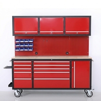 Banc d'atelier roulant robuste de 72 pouces avec armoires supérieures et plateau en bois de caoutchouc, OEM/OBM, rangement mobile personnalisé pour garage et atelier