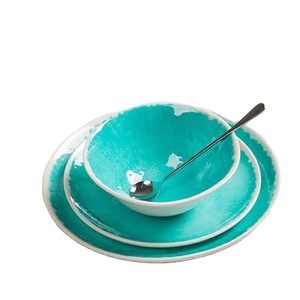Service de table en mélamine plastique <span class=keywords><strong>turquoise</strong></span> ombré style bohème chic, 18 pièces, avec bols et assiettes - Product Image 6